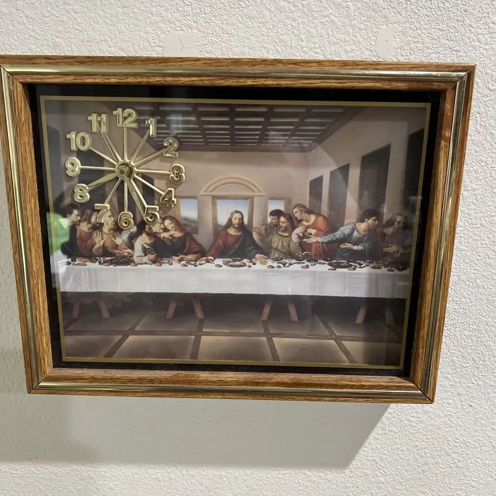 Clock Wall Hanging The Last Supper Shadow Box Jesus Religious Vintage WORKS